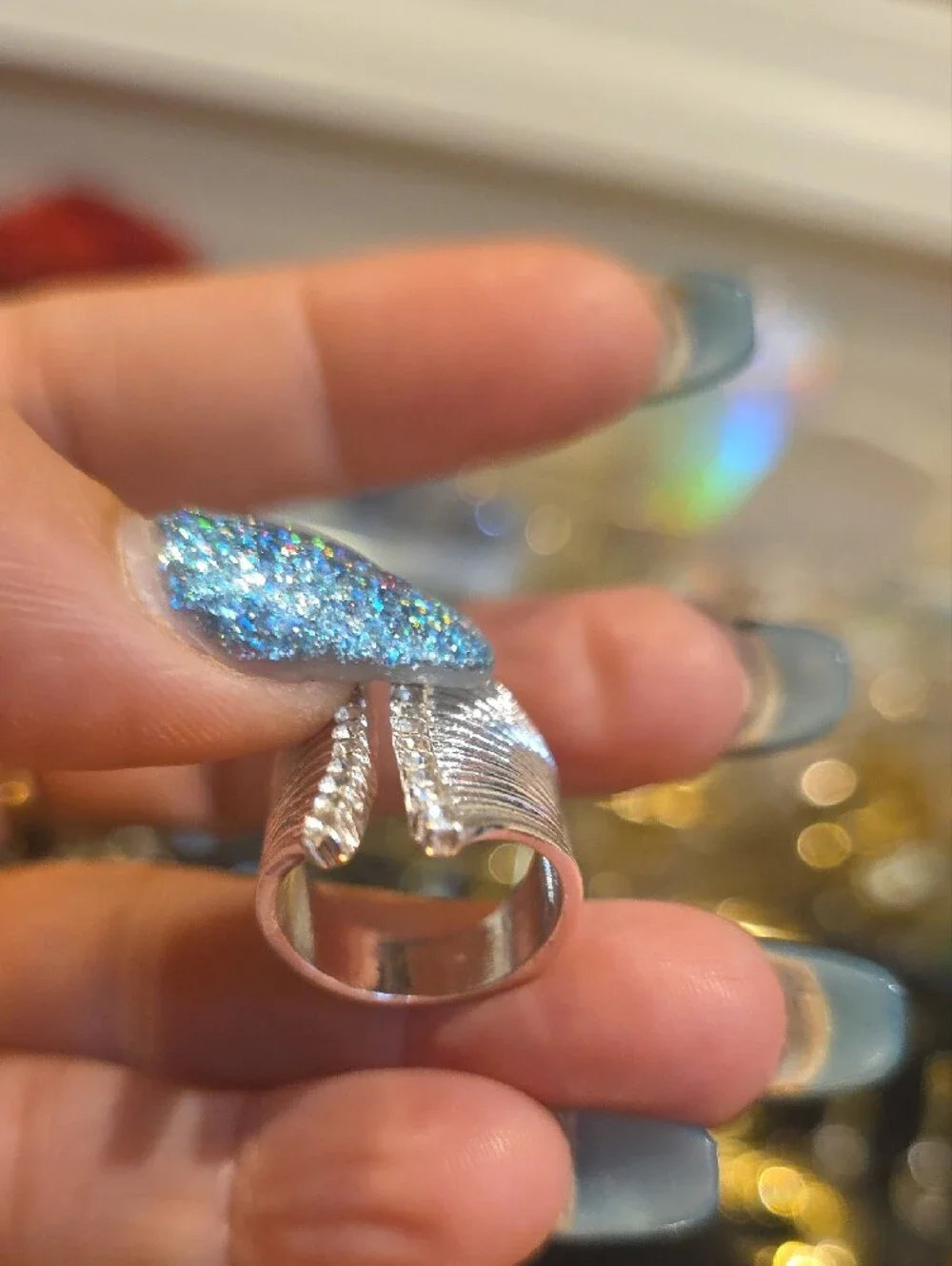 Silver Crystal Accent Smart Ring - Silver